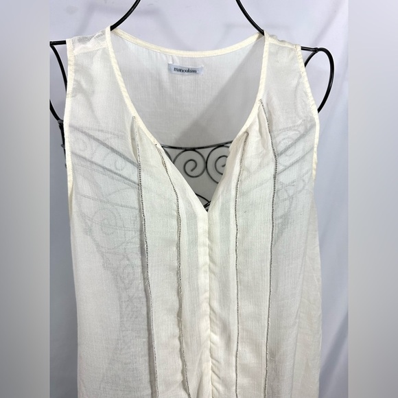 Manoukian white gauzy beaded front tank - Picture 2 of 7